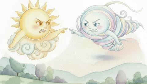 내가 만드는 바람과 해의 내기 동화 일러스트