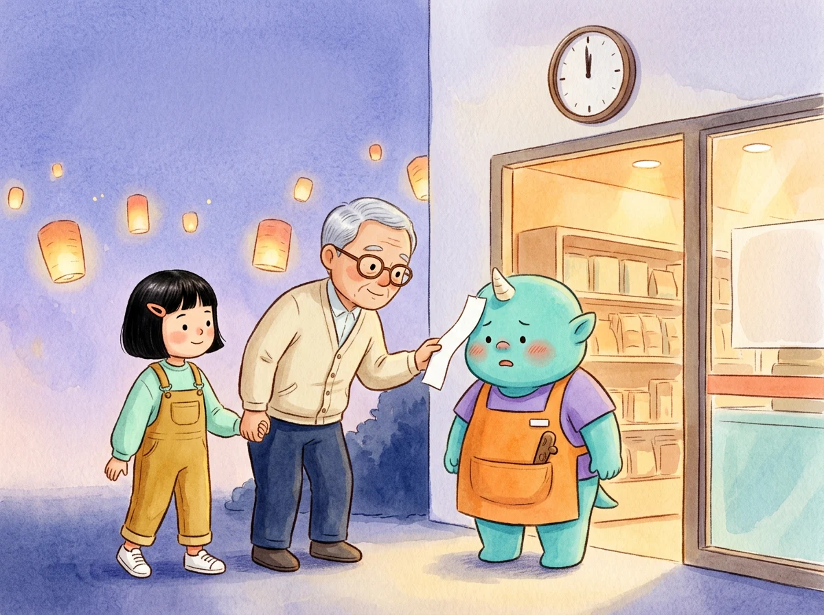 도깨비 편의점의 자정 세일 동화 일러스트